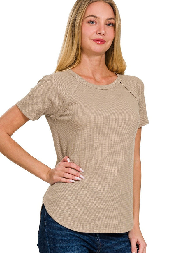 Waffle Knit Raglan Top | Light Mocha