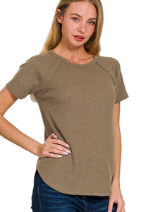 Waffle Knit Raglan Top | Mocha
