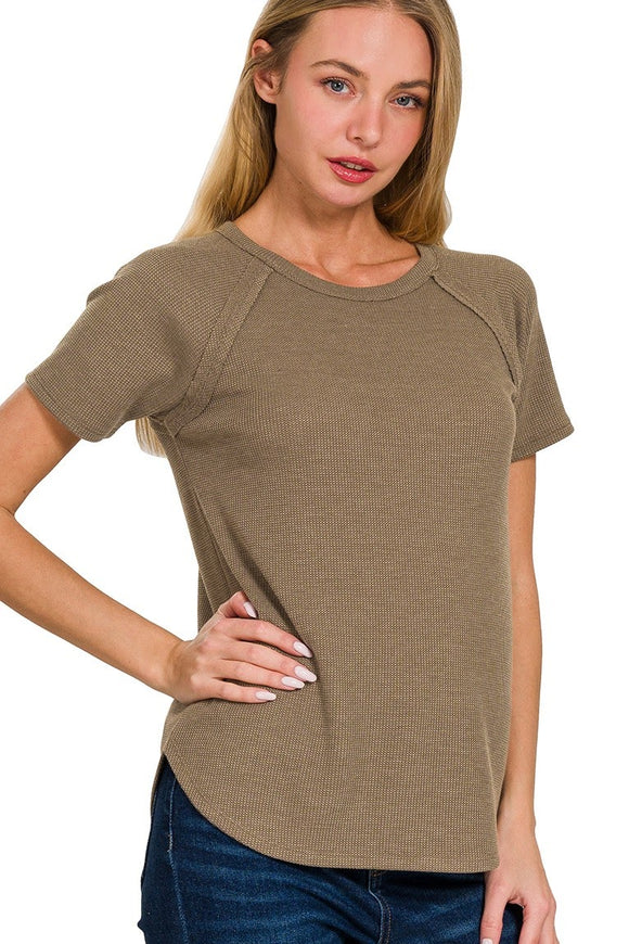 Waffle Knit Raglan Top | Mocha