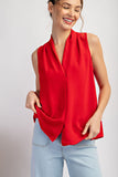 Sleeveless Slight Shawl Collar Top | Red