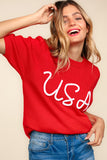 USA Embroidery Pop Up Letter Top | Red