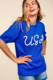 USA Embroidery Pop Up Letter Top | Blue