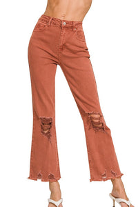 Acid Wash Stretch Distressed Straight Jeans | Rust