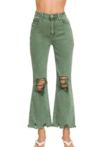 Acid Wash Stretch Distressed Straight Jeans | Olive