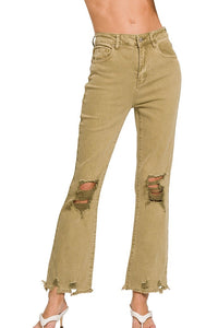 Acid Wash Stretch Distressed Straight Jeans | Light Camel