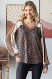 Leopard V-Neck Pullover Top | Brown