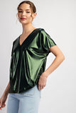 Metallic V-Neck Top | Emerald