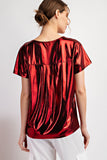 Metallic V-Neck Top | Cherry Red