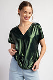 Metallic V-Neck Top | Emerald