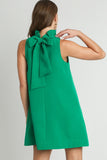 Back Bow Tie Halter Swing Dress | Green