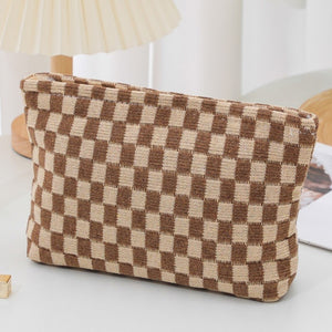 Checkered Cosmetic Bag | Brown