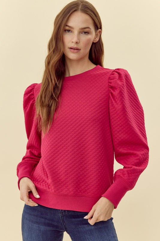 Embossed Textured Sweater Top | Hot Pink