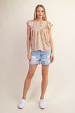 Floral Ruffle Sleeve Top | Coral Mix