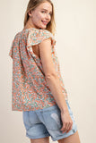 Floral Ruffle Sleeve Top | Coral Mix