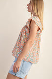 Floral Ruffle Sleeve Top | Coral Mix