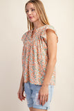 Floral Ruffle Sleeve Top | Coral Mix