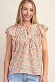 Floral Ruffle Sleeve Top | Coral Mix