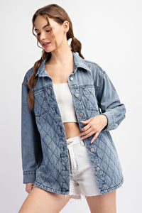 Quilted Button Denim Jacket | Denim Blue