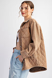 Quilted Button Denim Jacket | Camel