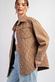 Quilted Button Denim Jacket | Camel