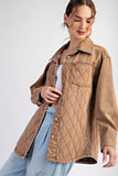 Quilted Button Denim Jacket | Camel