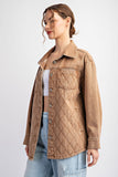 Quilted Button Denim Jacket | Camel