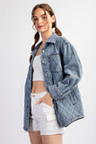 Quilted Button Denim Jacket | Denim Blue