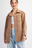 Quilted Button Denim Jacket | Camel