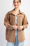 Quilted Button Denim Jacket | Camel