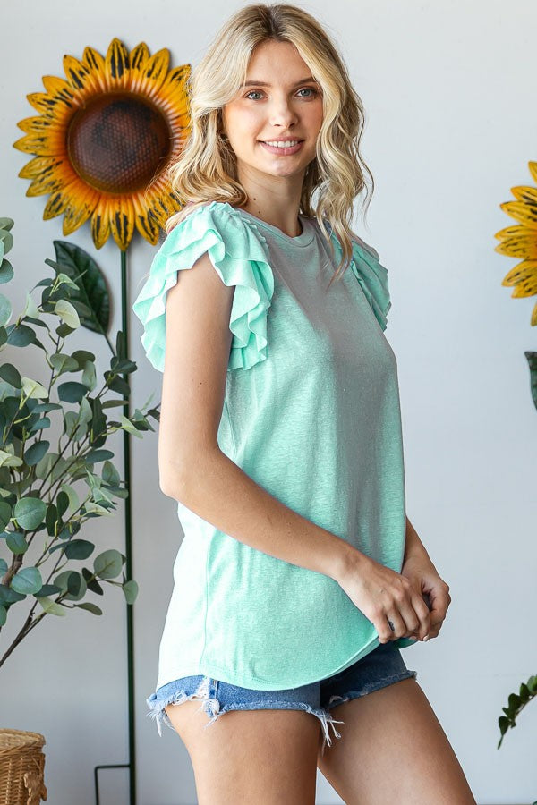 Tri Blend Double Ruffle Top | Mint