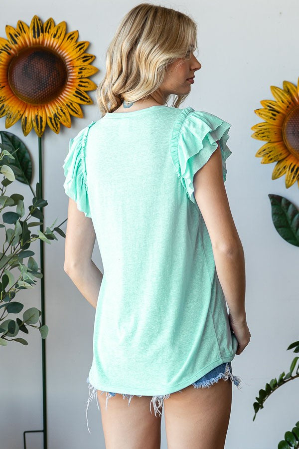 Tri Blend Double Ruffle Top | Mint