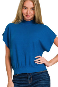 Classic Mock Neck Top | Blue