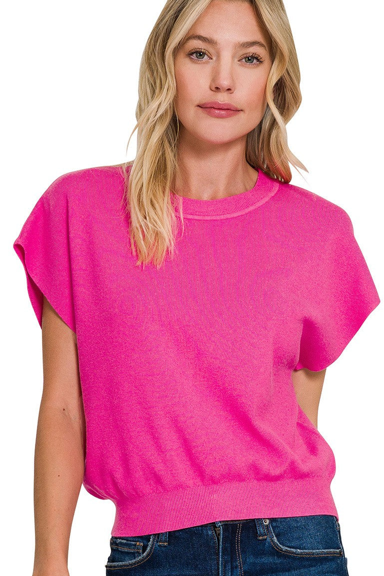 Round Neck Dolman Sleeve Top | Fuchsia
