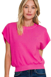 Round Neck Dolman Sleeve Top | Fuchsia
