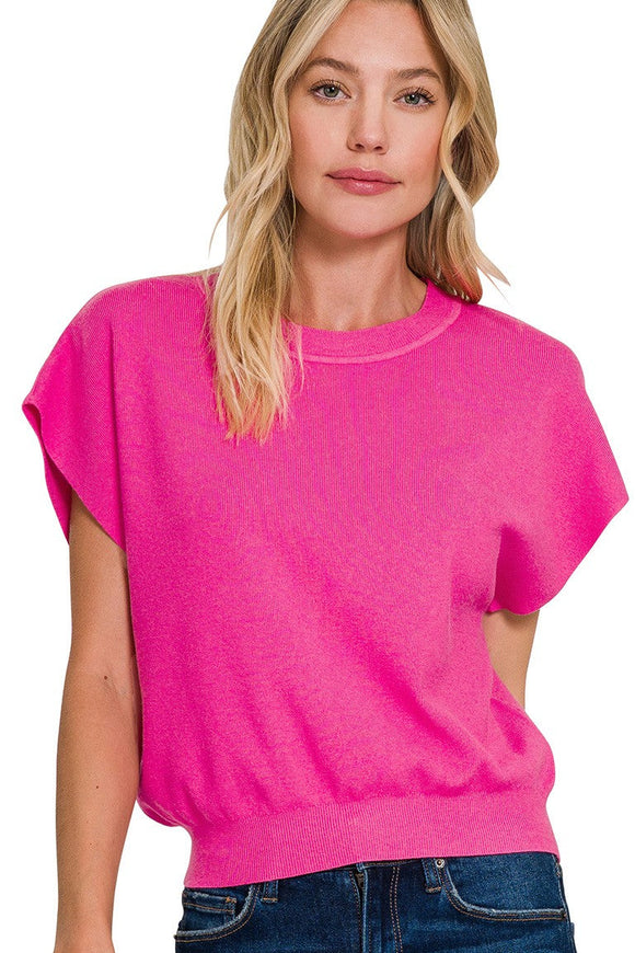 Round Neck Dolman Sleeve Top | Fuchsia