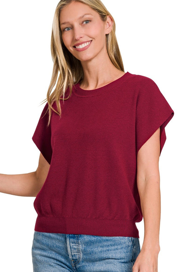 Round Neck Dolman Sleeve Top | Cabernet