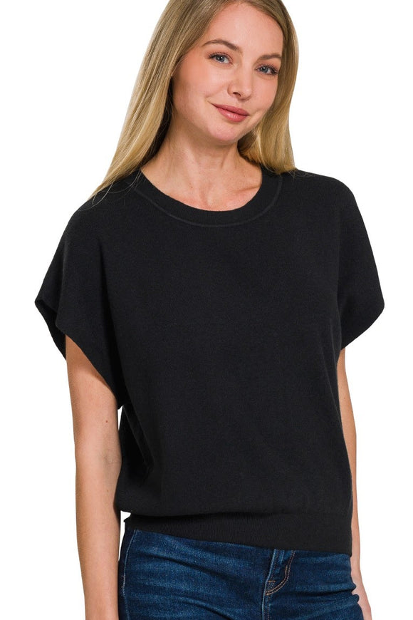 Round Neck Dolman Sleeve Top | Black