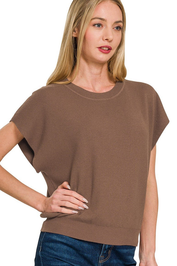 Round Neck Dolman Sleeve Top | Brown