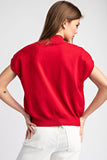 Rhinestone Mock Neck Knit Top | Cherry Red