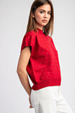 Rhinestone Mock Neck Knit Top | Cherry Red