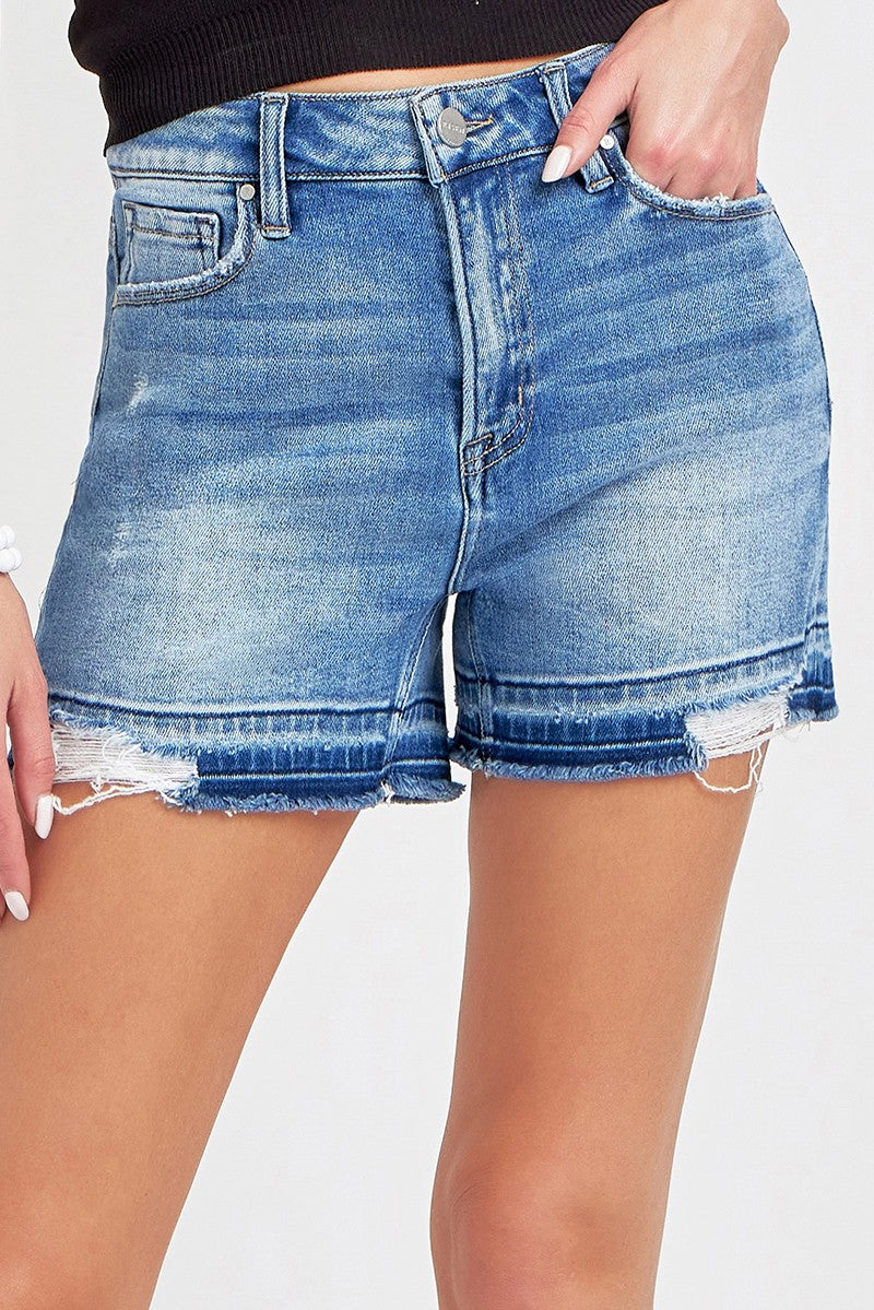 Risen Denim Shorts | High Rise Released Hem Distressed