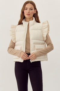 Ruffled Puffer Vest | Cream