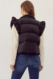 Ruffled Puffer Vest | Black