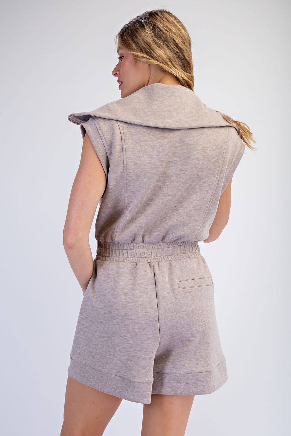 Scuba Luxe Sleeveless Romper | Heather Taupe