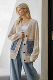 Denim Pocket Knit Cardigan | Oatmeal