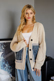 Denim Pocket Knit Cardigan | Oatmeal