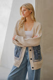 Denim Pocket Knit Cardigan | Oatmeal