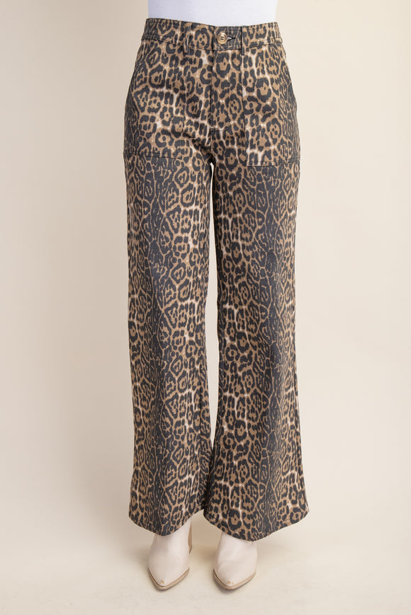 Leopard Denim Flare Pants