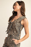 Leopard Denim Bow Vest