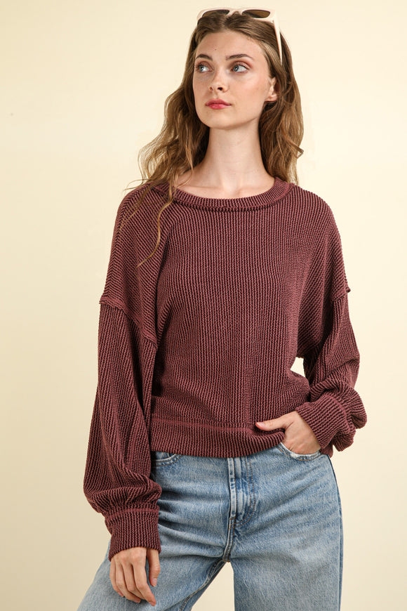 Ribbed Cozy Oversized Ribbed Top | Wine